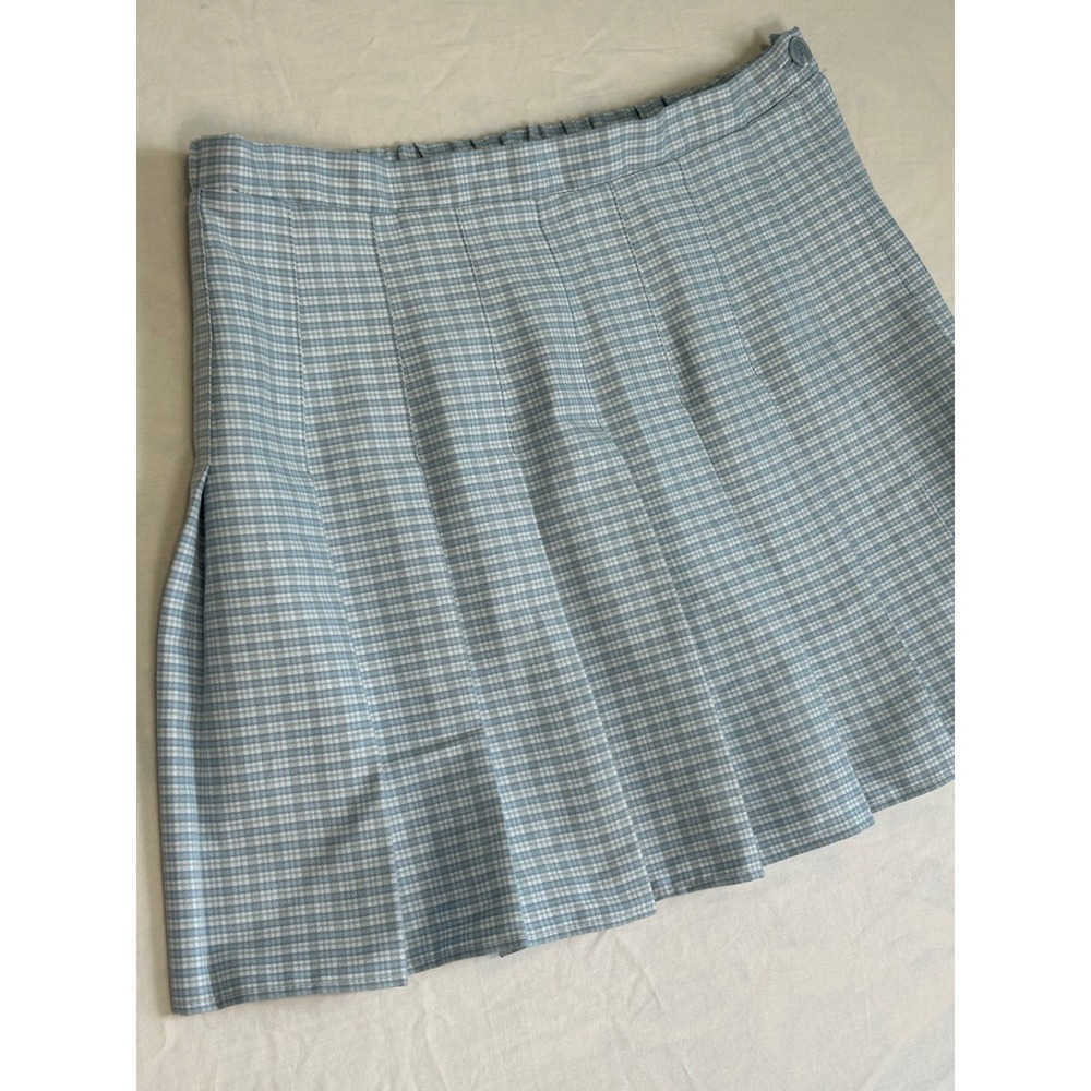 Rewind Light Blue White Plaid Pleated Mini Skirt Preppy Schoolgirl XL - Picture 2 of 7
